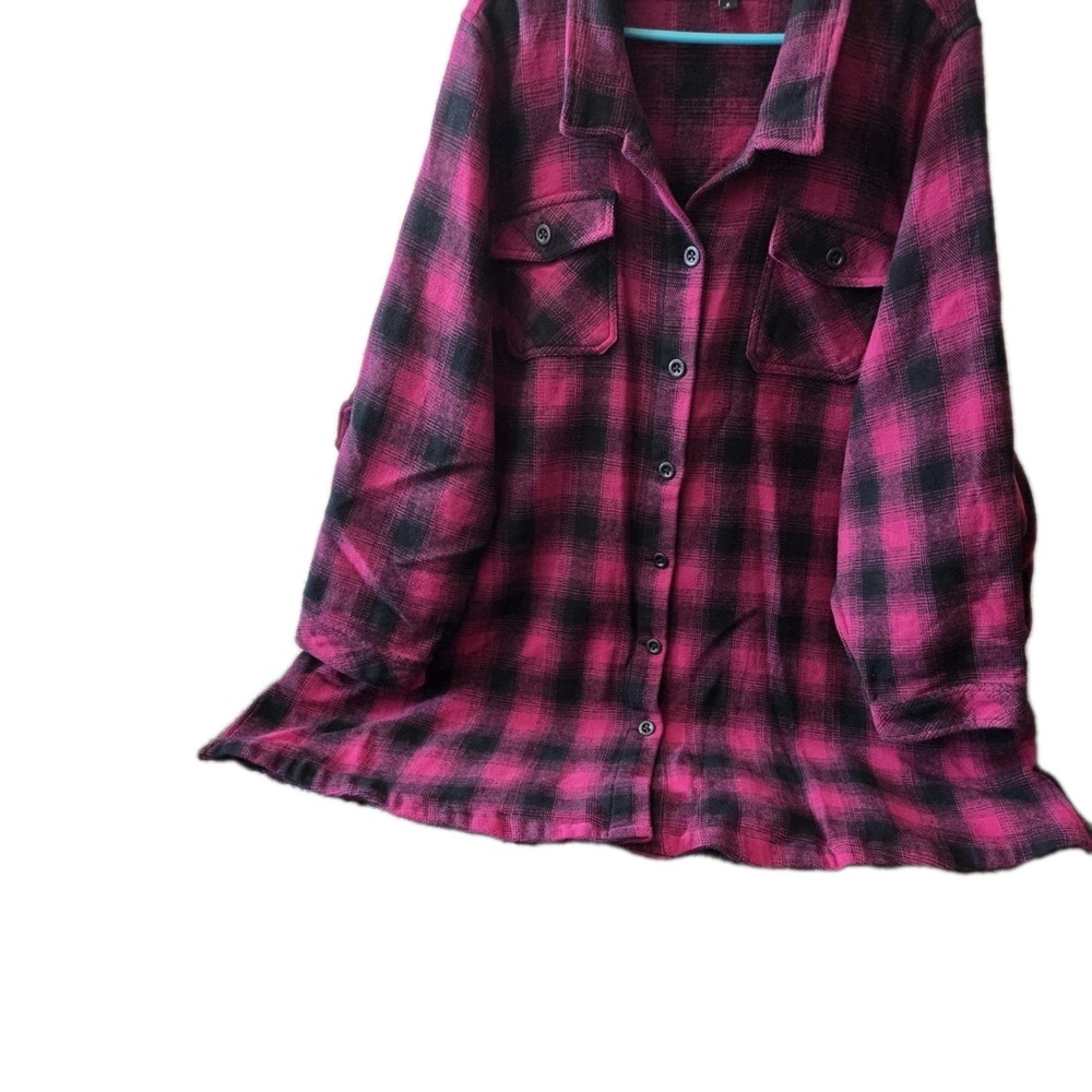 Torrid Women's 6 Pink Black Plaid Flannel Shirt Shacket Plus Size‎ 30/32...